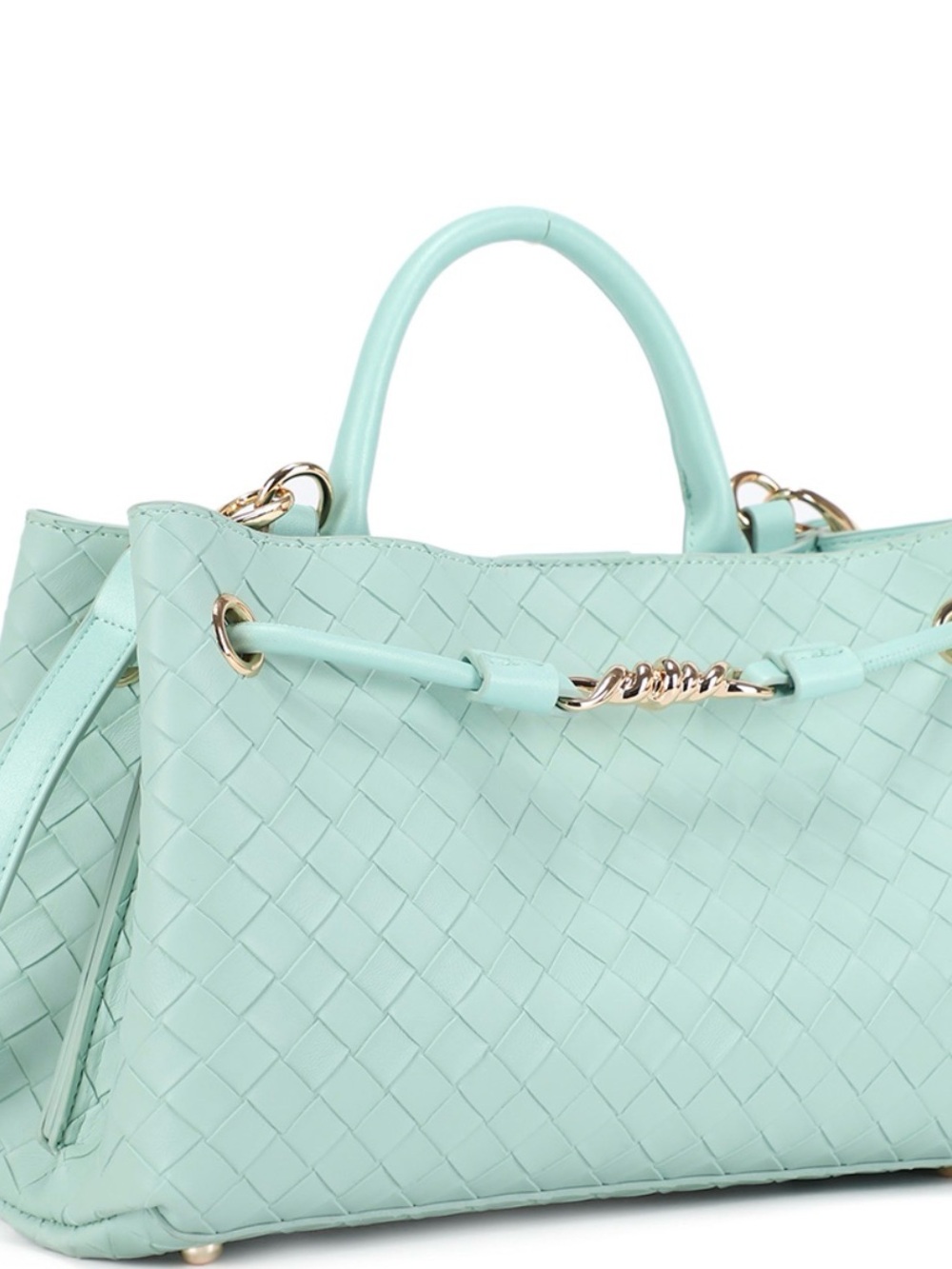 Mint Woven Leather Tote Handbag